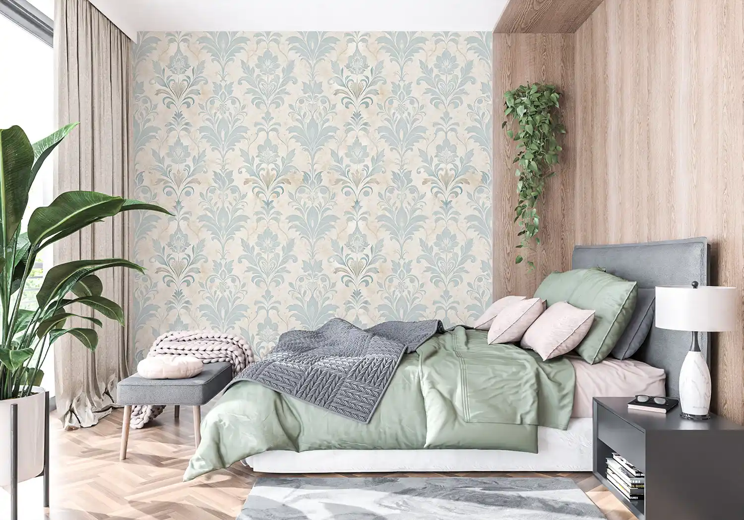 Blush and Blue Damask